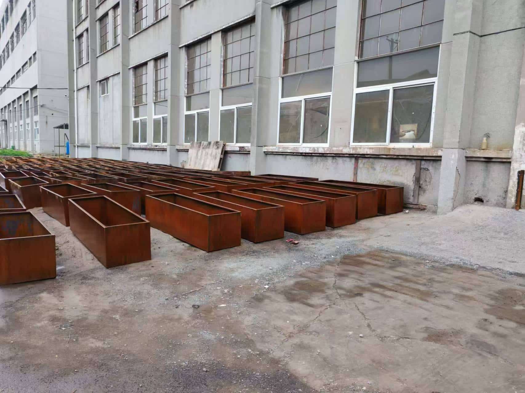 rusted steel planters