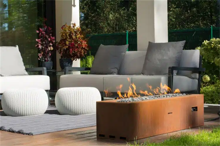 rectangular propane fire pit with tank inside