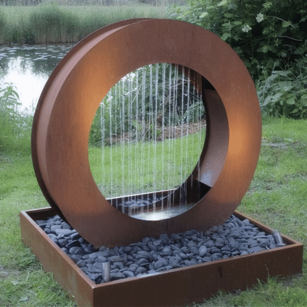 fuente de estanque con luces