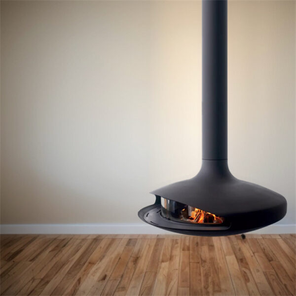 hanging wood burning fireplace