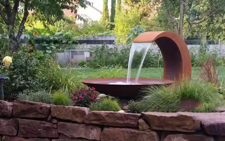 corten bowl water feature