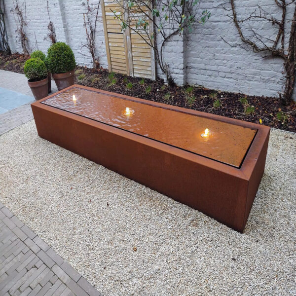 Cond Water Table Rectangular Corten Steel Water Table With Pump For Sale